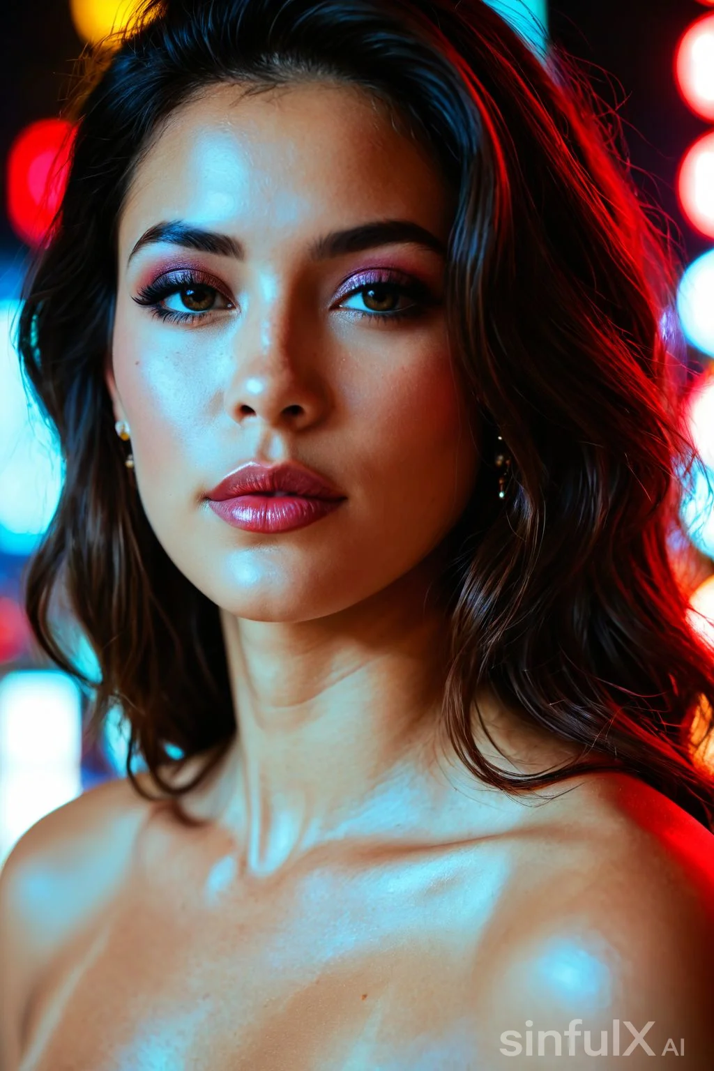 1girl, portrait, face focus, looking at viewer, hoop earring...